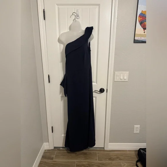 Cute Cherry women’s Navy Blue Off-Shoulder Evening Dress. - Picture 4 of 4